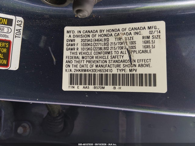 46107035 :رقم المزاد ، 2HKRM4H30EH653410 vin ، 2014 Honda Cr-v Lx مزاد بيع