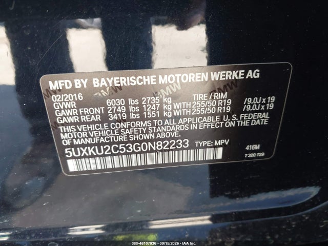 Продаж на аукціоні авто 2016 Bmw X6 Xdrive35i, vin: 5UXKU2C53G0N82233, номер лоту: 46107036