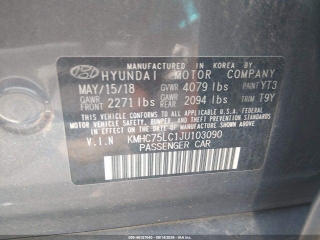 Продажа на аукционе авто 2018 Hyundai Ioniq Hybrid Sel, vin: KMHC75LC1JU103090, номер лота: 46107040