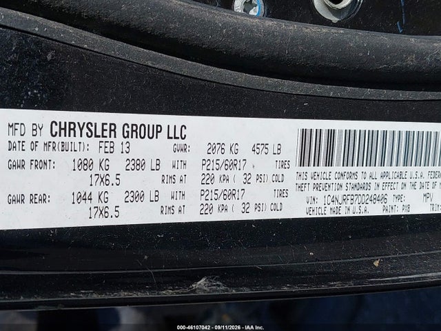 Продаж на аукціоні авто 2013 Jeep Patriot Latitude, vin: 1C4NJRFB7DD248406, номер лоту: 46107042