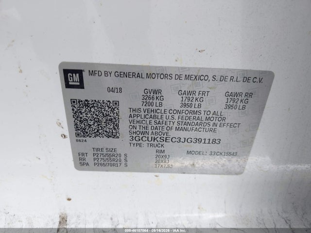 Продажа на аукционе авто 2018 Chevrolet Silverado 1500 1lz, vin: 3GCUKSEC3JG391183, номер лота: 46107064