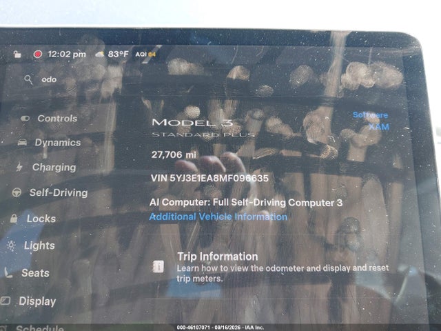 46107071 :رقم المزاد ، 5YJ3E1EA8MF096635 vin ، 2021 Tesla Model 3 Standard Range Plus Rear-wheel Drive مزاد بيع