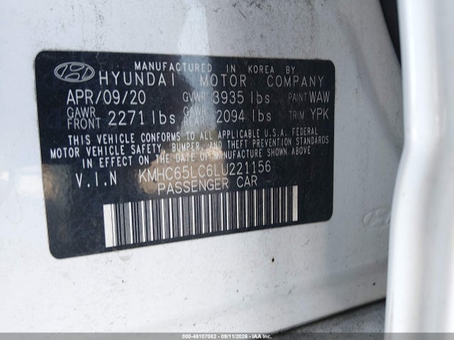 Продажа на аукционе авто 2020 Hyundai Ioniq Hybrid Blue, vin: KMHC65LC6LU221156, номер лота: 46107082