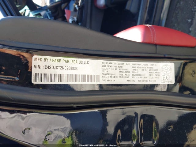 Aukcja sprzedaży 2022 Dodge Durango R/t Plus, vin: 1C4SDJCT2NC208833, numer aukcji: 46107086