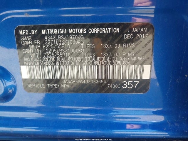 Продажа на аукционе авто 2018 Mitsubishi Outlander Sport 2.4 Se, vin: JA4AR3AW4JZ033654, номер лота: 46107145