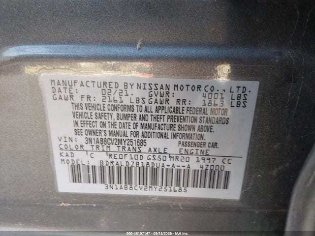Aukcja sprzedaży 2021 Nissan Sentra Sv Xtronic Cvt, vin: 3N1AB8CV2MY251685, numer aukcji: 46107147