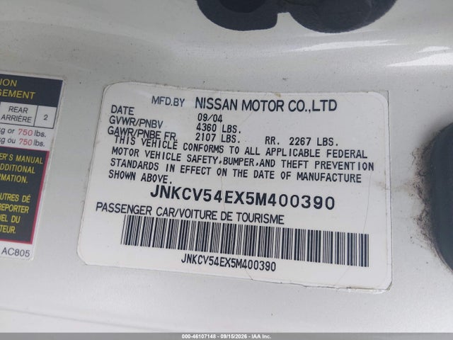 Продажа на аукционе авто 2005 Infiniti G35, vin: JNKCV54EX5M400390, номер лота: 46107148
