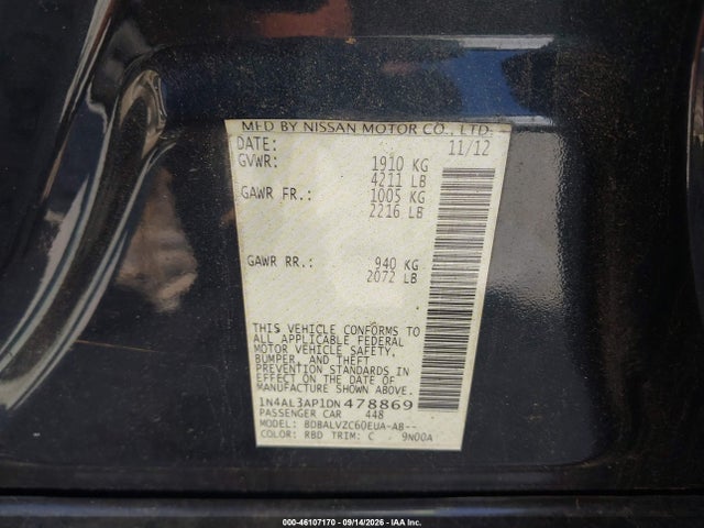 Aukcja sprzedaży 2013 Nissan Altima 2.5 Sl, vin: 1N4AL3AP1DN478869, numer aukcji: 46107170