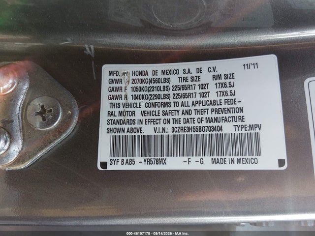 Продажа на аукционе авто 2011 Honda Cr-v Ex, vin: 3CZRE3H55BG703404, номер лота: 46107178