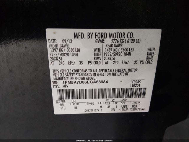 Aukcja sprzedaży 2014 Ford Explorer Xlt, vin: 1FM5K7D86EGA68984, numer aukcji: 46107185