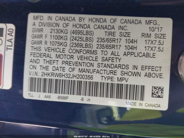 2HKRW6H32JH200356 Honda CR-V LX