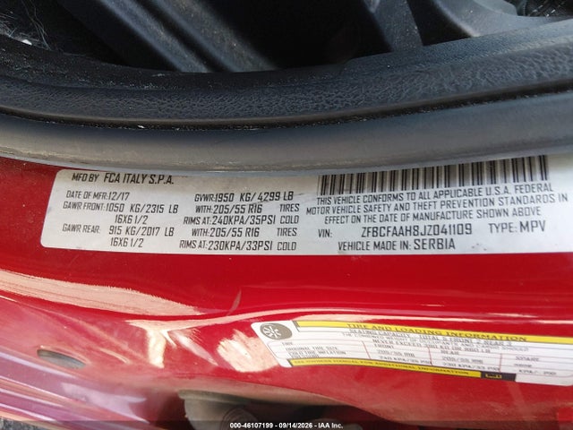 Aukcja sprzedaży 2018 Fiat 500l Pop, vin: ZFBCFAAH8JZ041109, numer aukcji: 46107199