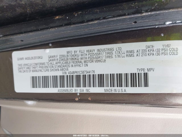 Aukcja sprzedaży 2008 Subaru Outback 2.5i/2.5i L.l. Bean Edition, vin: 4S4BP61C387344176, numer aukcji: 46107203