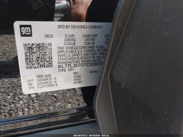 Aukcja sprzedaży 2026 Chevrolet Trax Fwd 2rs, vin: KL77LJEP2TC039075, numer aukcji: 46107212