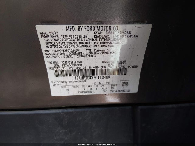 Aukcja sprzedaży 2014 Ford Taurus Sel, vin: 1FAHP2E8XEG133409, numer aukcji: 46107220