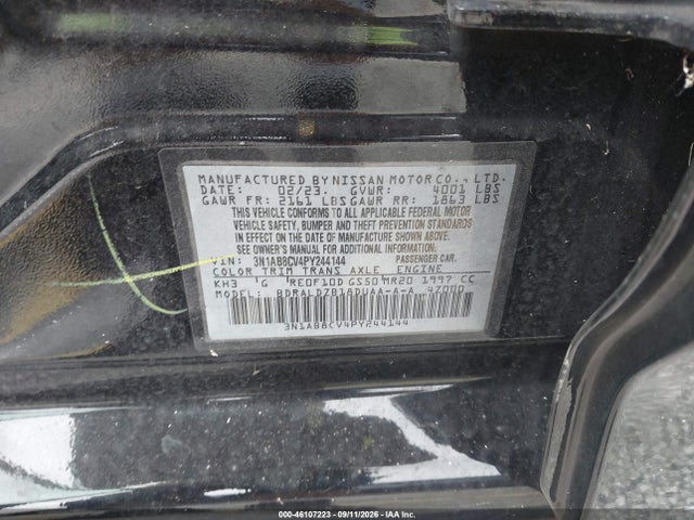 Продажа на аукционе авто 2023 Nissan Sentra Sv Xtronic Cvt, vin: 3N1AB8CV4PY244144, номер лота: 46107223