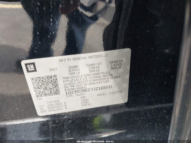 Aukcja sprzedaży 2018 Chevrolet Silverado 1500 1lt, vin: 1GCRCREC7JZ165031, numer aukcji: 46107229