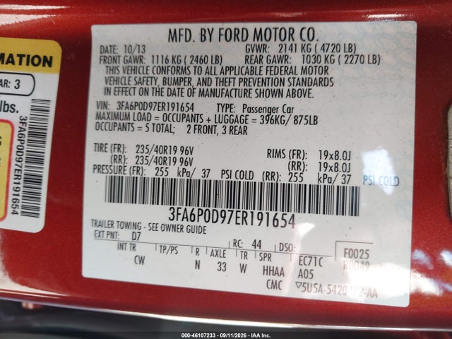 Продажа на аукционе авто 2014 Ford Fusion Titanium, vin: 3FA6P0D97ER191654, номер лота: 46107233