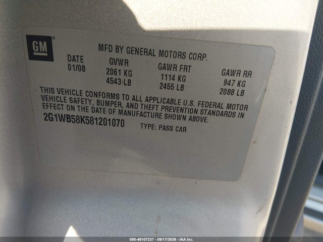 Aukcja sprzedaży 2008 Chevrolet Impala Ls, vin: 2G1WB58K581201070, numer aukcji: 46107237