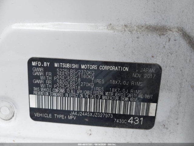 2018 Mitsubishi Outlander Phev Sel მანქანა იყიდება აუქციონზე, vin: JA4J24A5XJZ027973, აუქციონის ნომერი: 46107251