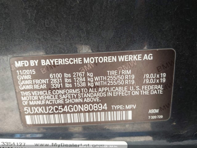 Продаж на аукціоні авто 2016 Bmw X6 Xdrive35i, vin: 5UXKU2C54G0N80894, номер лоту: 46107287