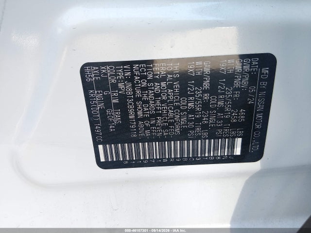 2024 Nissan Rogue Sl Intelligent Awd მანქანა იყიდება აუქციონზე, vin: JN8BT3CB9RW179118, აუქციონის ნომერი: 46107301