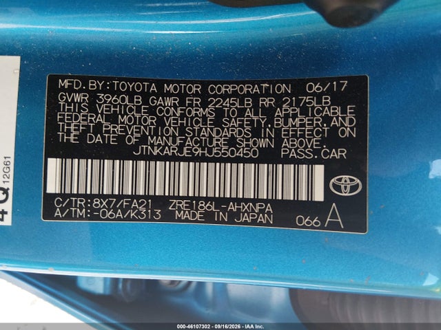 Aukcja sprzedaży 2017 Toyota Corolla Im, vin: JTNKARJE9HJ550450, numer aukcji: 46107302