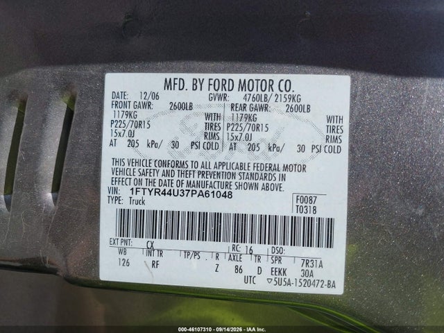 Продажа на аукционе авто 2007 Ford Ranger Sport/stx/xlt, vin: 1FTYR44U37PA61048, номер лота: 46107310