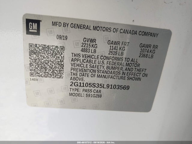 Aukcja sprzedaży 2020 Chevrolet Impala Fwd Premier, vin: 2G1105S35L9103569, numer aukcji: 46107312