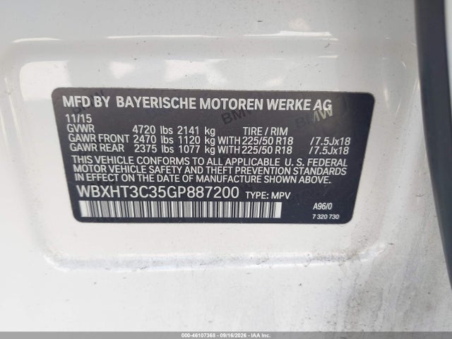 Продаж на аукціоні авто 2016 Bmw X1 Xdrive28i, vin: WBXHT3C35GP887200, номер лоту: 46107368
