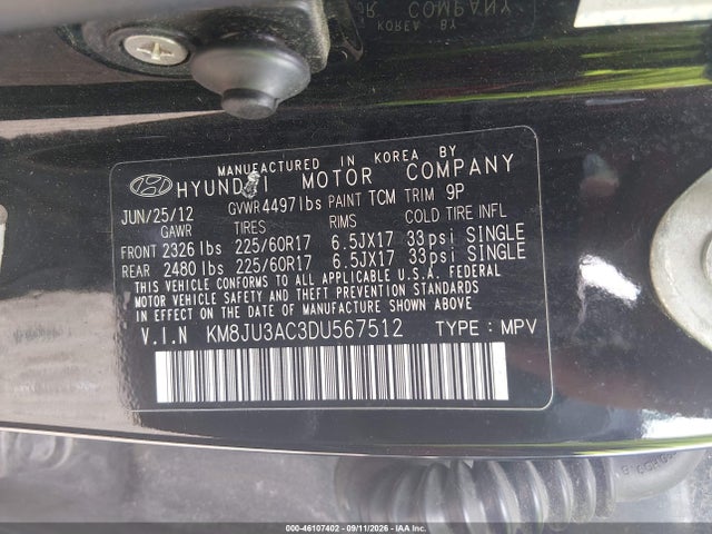 Продаж на аукціоні авто 2013 Hyundai Tucson Gls, vin: KM8JU3AC3DU567512, номер лоту: 46107402