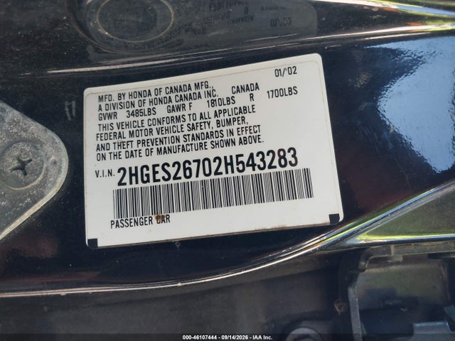 Aukcja sprzedaży 2002 Honda Civic Ex, vin: 2HGES26702H543283, numer aukcji: 46107444