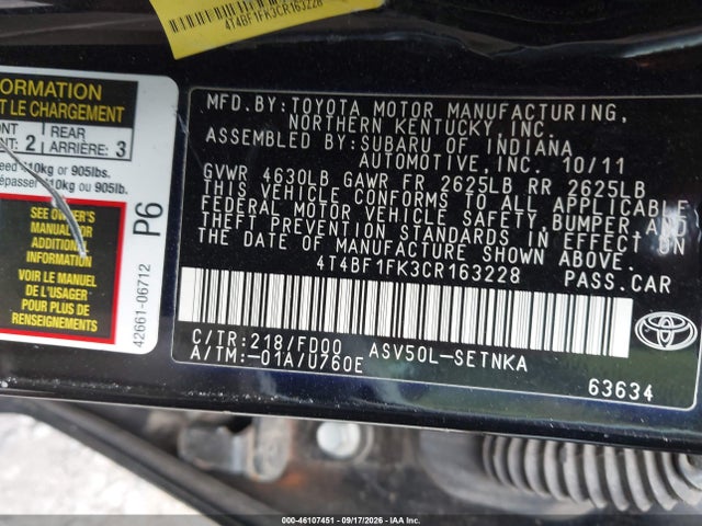 Aukcja sprzedaży 2012 Toyota Camry Le, vin: 4T4BF1FK3CR163228, numer aukcji: 46107451