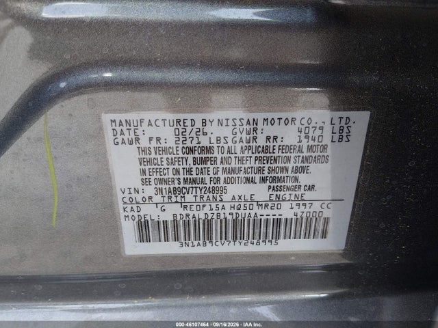 Продаж на аукціоні авто 2026 Nissan Sentra Sv, vin: 3N1AB9CV7TY248995, номер лоту: 46107464