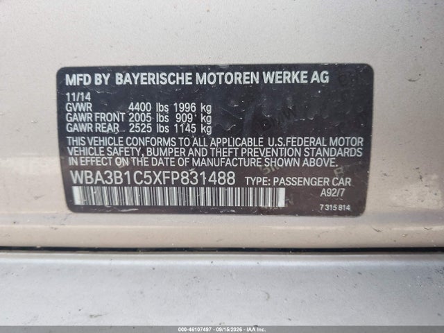 Продаж на аукціоні авто 2015 Bmw 320i, vin: WBA3B1C5XFP831488, номер лоту: 46107497
