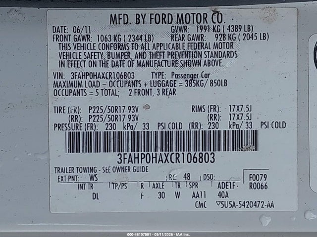 Продажа на аукционе авто 2012 Ford Fusion Se, vin: 3FAHP0HAXCR106803, номер лота: 46107501