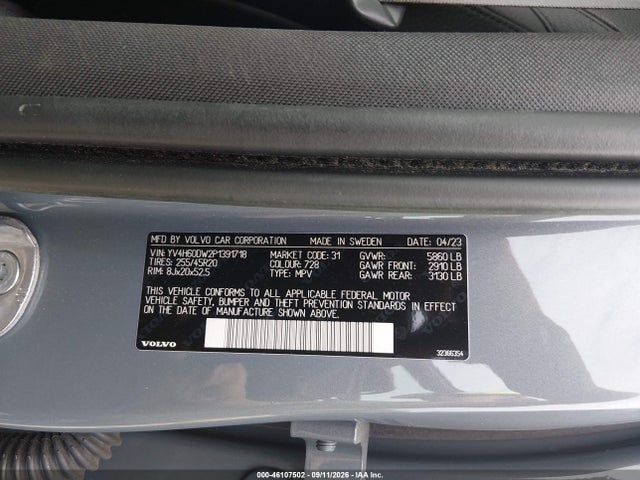 Aukcja sprzedaży 2023 Volvo Xc60 Recharge Plug-in Hybrid T8 Plus Dark Theme, vin: YV4H60DW2P1391718, numer aukcji: 46107502