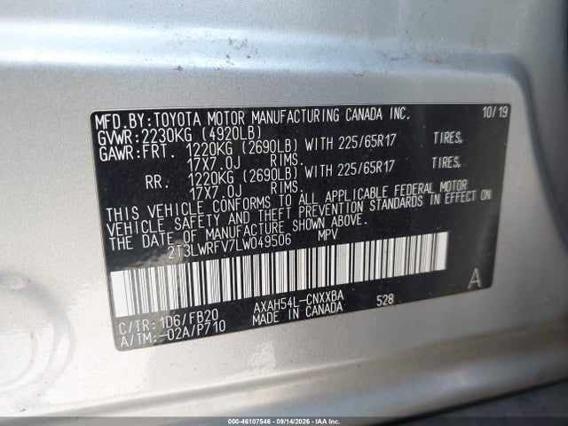 Aukcja sprzedaży 2020 Toyota Rav4 Hybrid Le, vin: 2T3LWRFV7LW049506, numer aukcji: 46107546