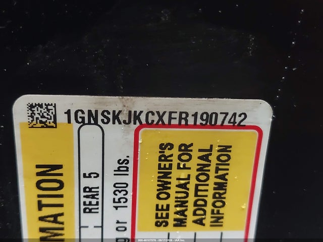 46107576 :رقم المزاد ، 1GNSKJKCXFR190742 vin ، 2015 Chevrolet Suburban 1500 Lt مزاد بيع