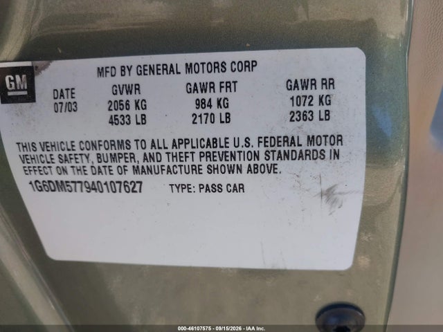 46107575 :رقم المزاد ، 1G6DM577940107627 vin ، 2004 Cadillac Cts Standard مزاد بيع