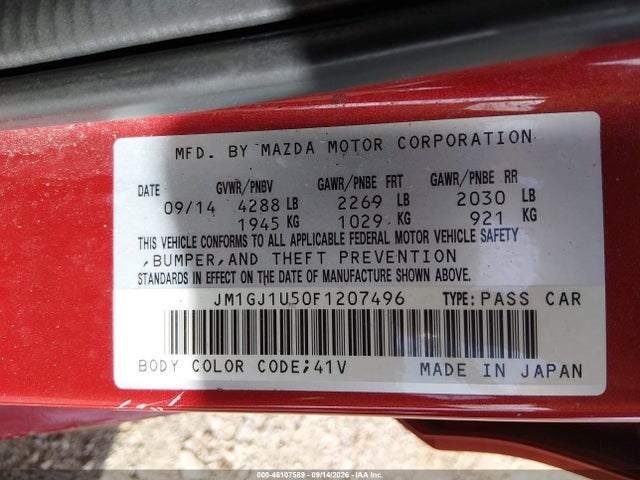 Aukcja sprzedaży 2015 Mazda Mazda6, vin: JM1GJ1U50F1207496, numer aukcji: 46107589