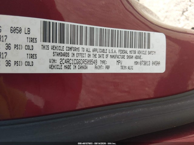 2013 Chrysler Town & Country Touring-l მანქანა იყიდება აუქციონზე, vin: 2C4RC1CG6DR509549, აუქციონის ნომერი: 46107603