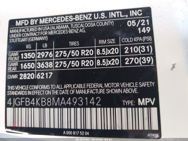 Продажа на аукционе авто 2021 Mercedes-benz Gle 350 4matic, vin: 4JGFB4KB8MA493142, номер лота: 46107607