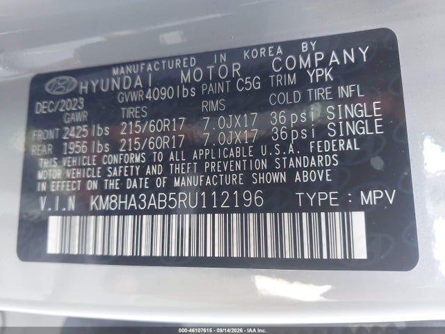 Aukcja sprzedaży 2024 Hyundai Kona Se, vin: KM8HA3AB5RU112196, numer aukcji: 46107615