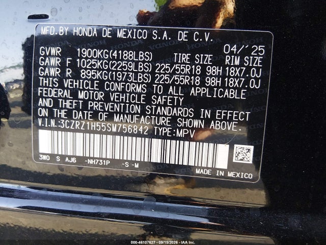 Aukcja sprzedaży 2025 Honda Hr-v 2wd Sport, vin: 3CZRZ1H55SM756842, numer aukcji: 46107627