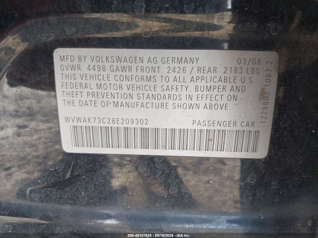 Продажа на аукционе авто 2008 Volkswagen Passat Komfort, vin: WVWAK73C28E209302, номер лота: 46107635