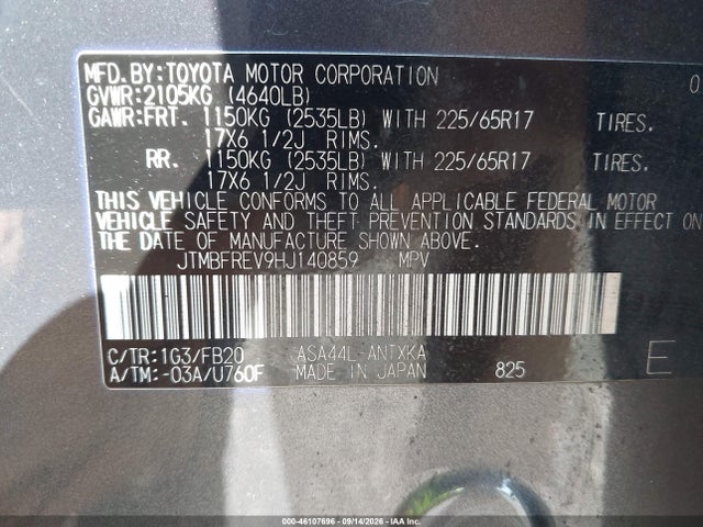 Продажа на аукционе авто 2017 Toyota Rav4 Le, vin: JTMBFREV9HJ140859, номер лота: 46107696