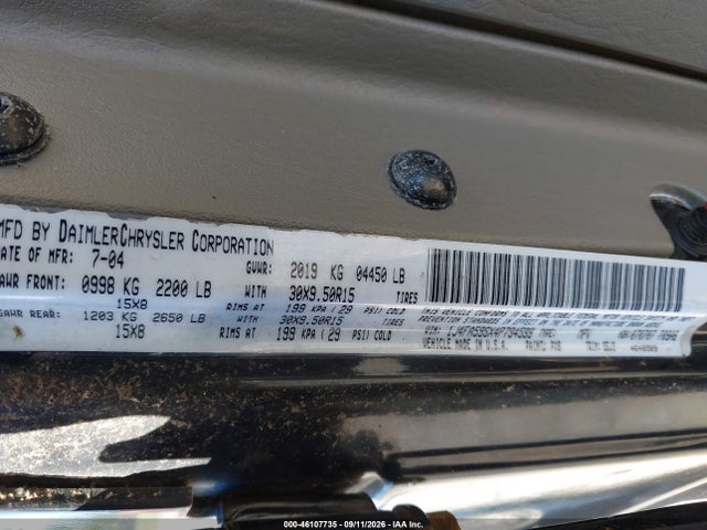 Продаж на аукціоні авто 2004 Jeep Wrangler Sahara, vin: 1J4FA59SX4P794599, номер лоту: 46107735