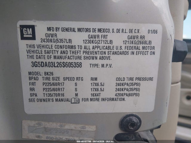 Продаж на аукціоні авто 2006 Buick Rendezvous Cx, vin: 3G5DA03L26S605358, номер лоту: 46107799