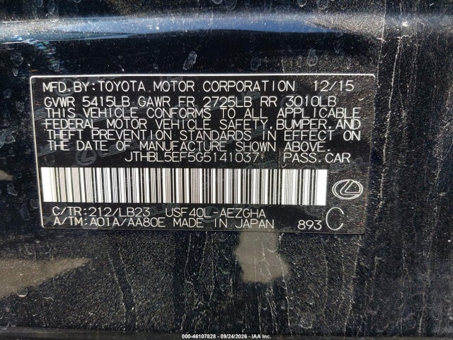 Aukcja sprzedaży 2016 Lexus Ls 460, vin: JTHBL5EF5G5141037, numer aukcji: 46107828